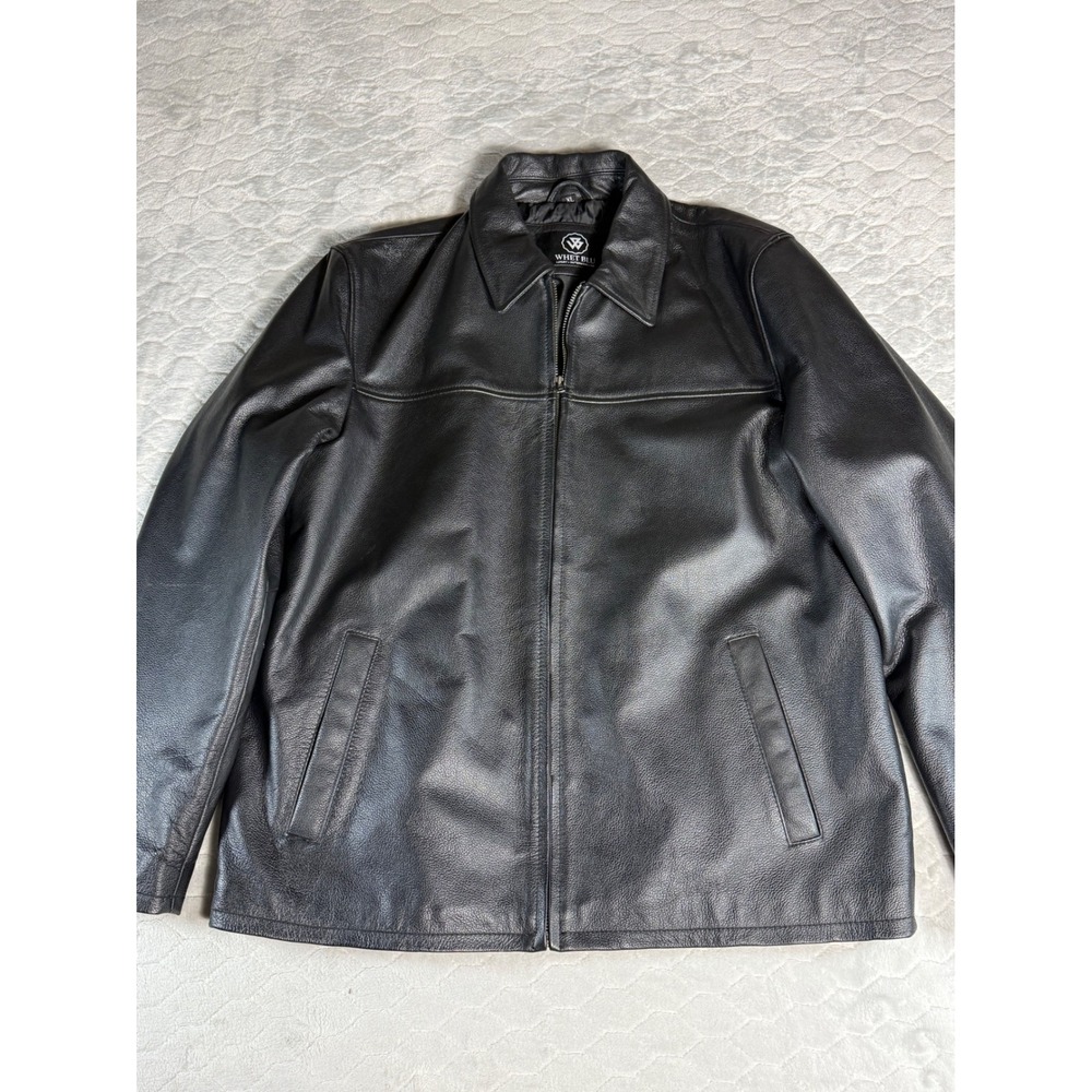 Whet Blu Mens Black Leather Full Zip Jacket Luxury Outerwear XL Classic Coat